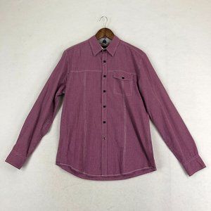 Drill Men's Size Medium Red Purple Button Down Collared Long Sleeve Shirt